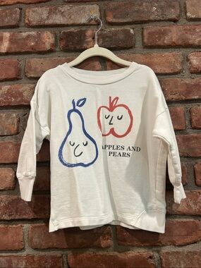 Bobo Choses Cream Sweatshirt with Blue Pear and Red Apple Print
